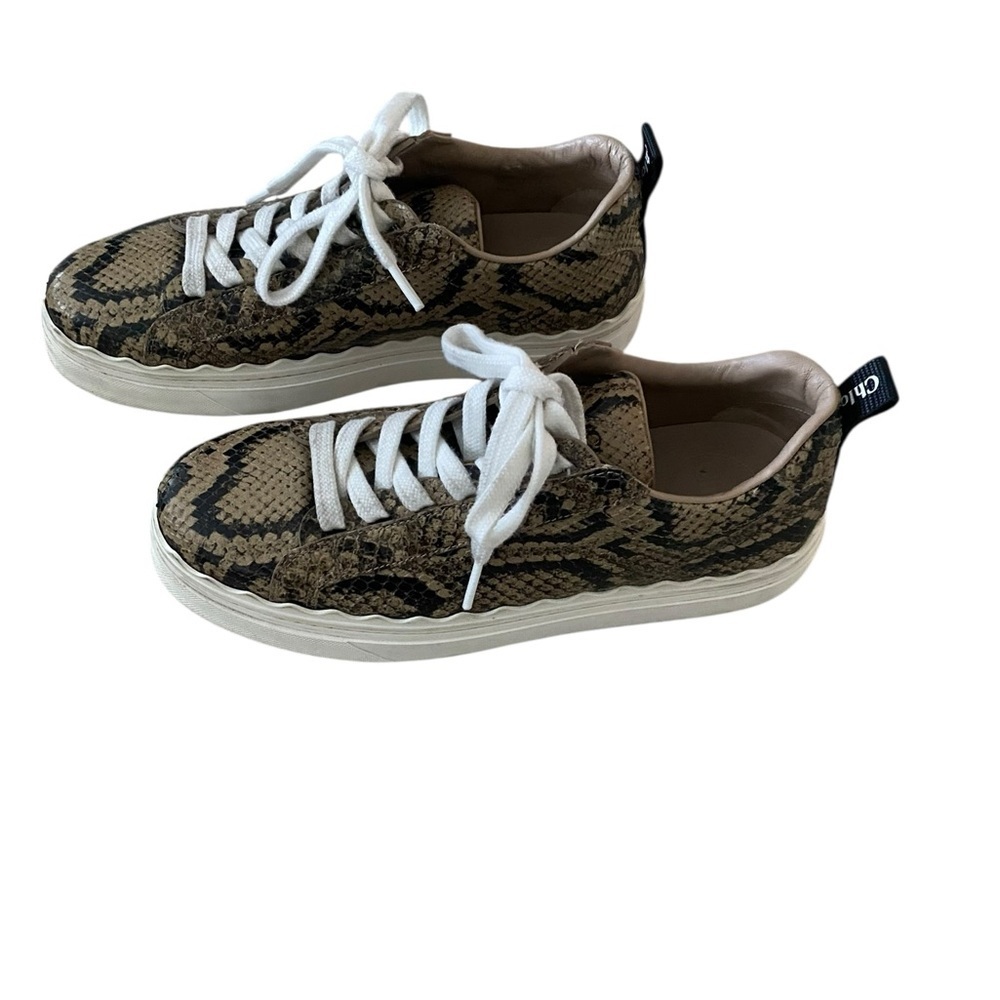 Chloé Python Print Leather Platform Sneakers Made in Italy Size 39 - Picture 4 of 12